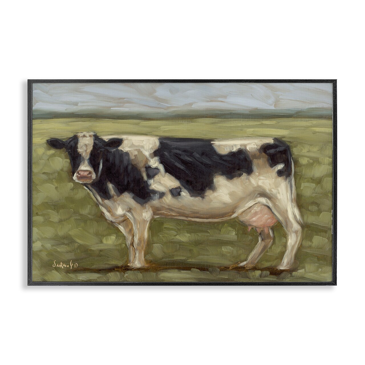 Stupell Industries Painterly Cow on Farm Framed Giclee Wall Art Design by Sara G. Designs
